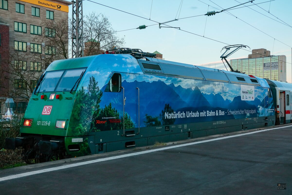 DB 101 039-6  Fahrtziel Natur  mit IC2311 in Essen Hbf, November 2024.