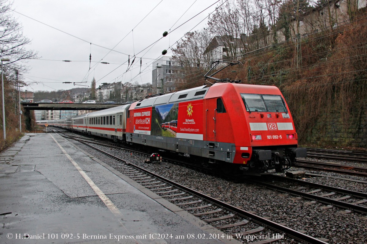 DB 101 092-5  Bernina Express  schiebt IC2024 in Wuppertal Hbf, Februar 2014.