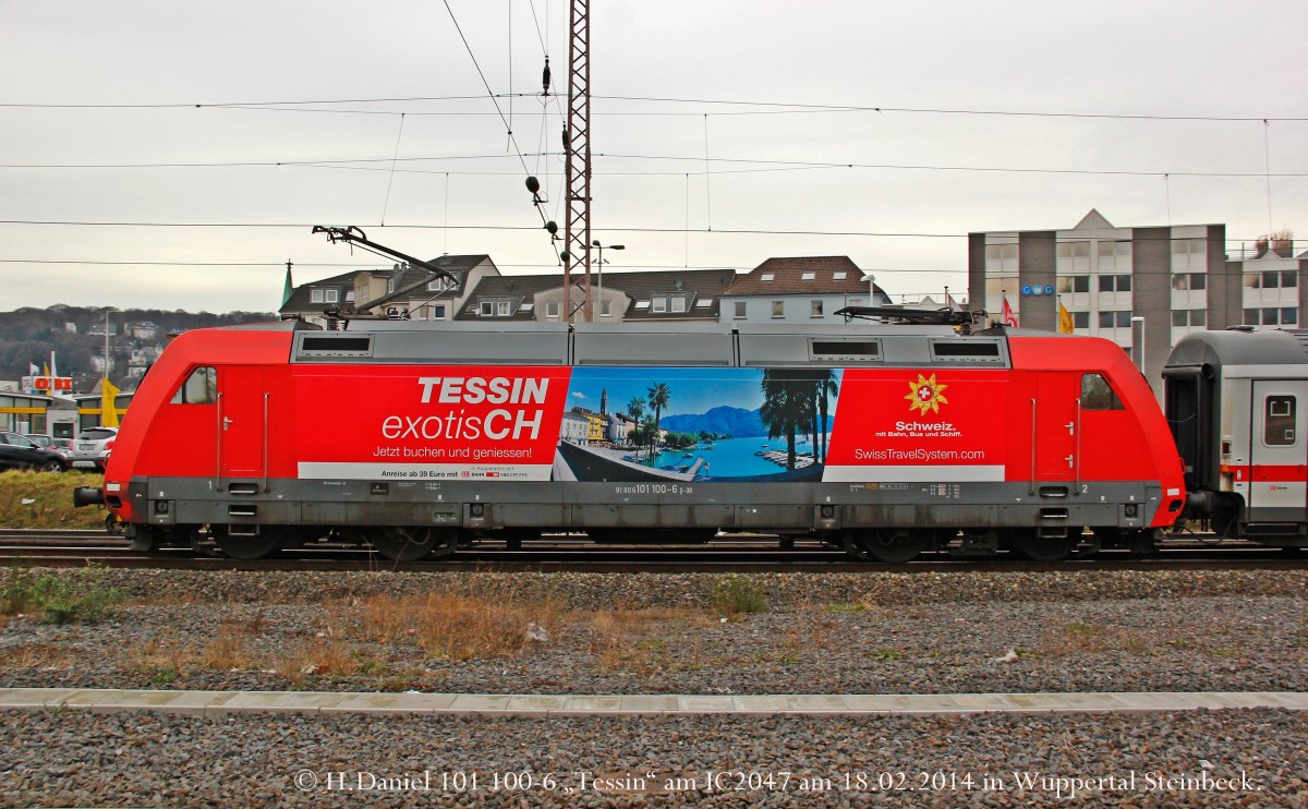 DB 101 100-6  Tessin  schiebt IC2047 in Wuppertal, Februar 2014.