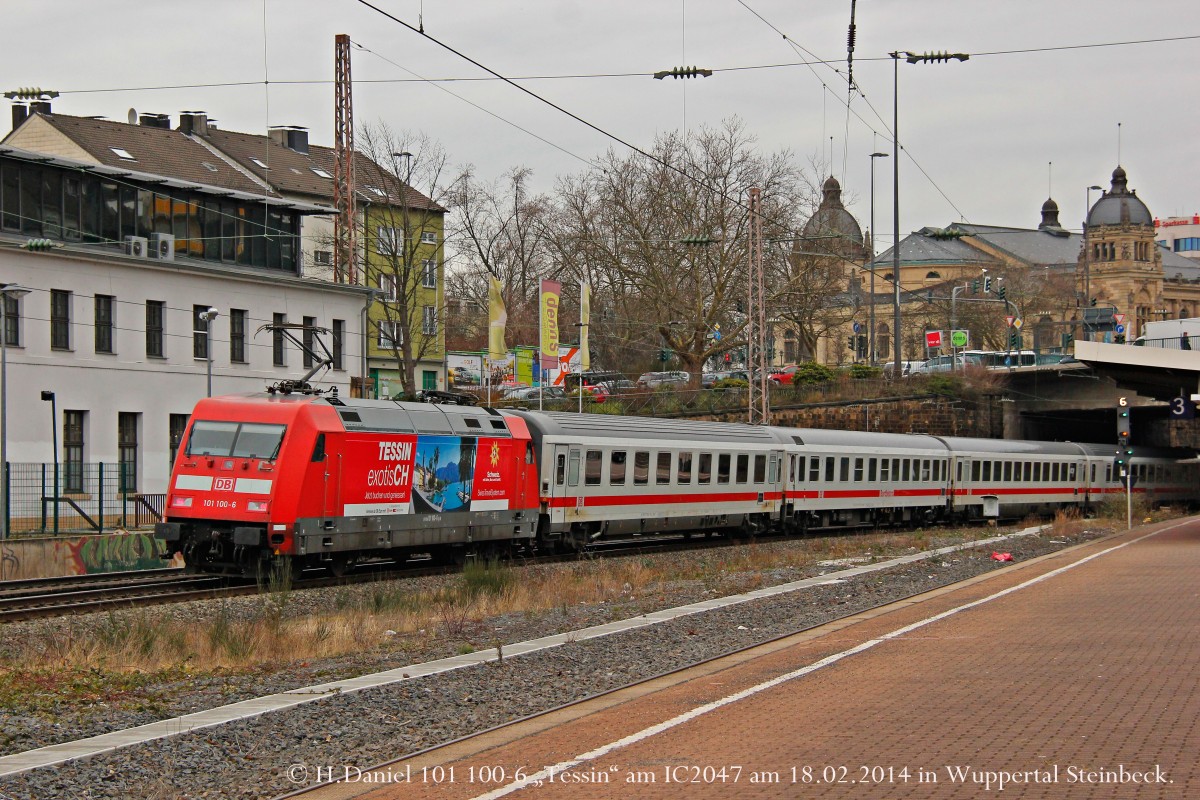 DB 101 100-6  Tessin  schiebt IC2047 in Wuppertal, Februar 2014.