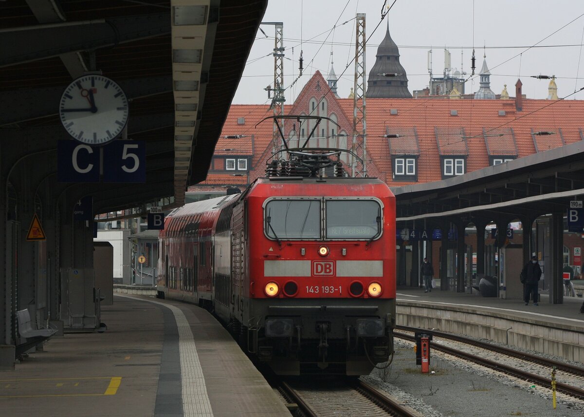 DB 143 193-1 | 2-Dosto-Regio / RE7 | Stralsund Hbf [WSR] | März 2022