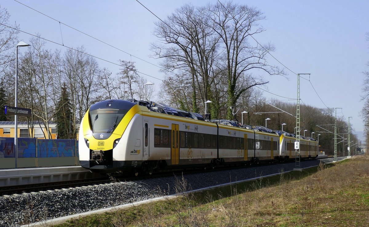 DB 1440 Elektrotriebzug, am neuerrichteten Haltepunkt Freiburg-Landwasser an der BSB-Strecke Freiburg-Breisach, Feb.2021