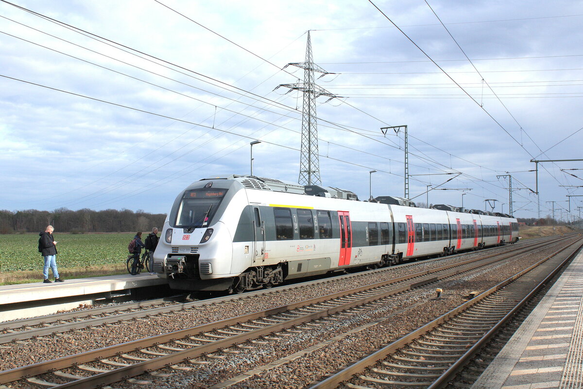 DB 1442 305 als RE 16116 von Leipzig Hbf nach Magdeburg Hbf, am 16.02.2024 in Rodleben.