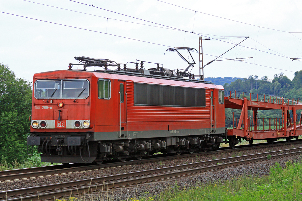 DB 155 269-4 D-DB mit leerem Autozug am 15.07.15  16:32 nördlich von Salzderhelden am BÜ 75,1 in Richtung Göttingen