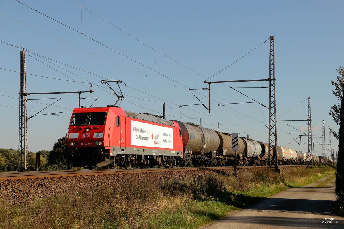 DB 185 273-0  Impulsgeber  mit Kesselzug in Dedensen G�mmer, Oktober 2017.