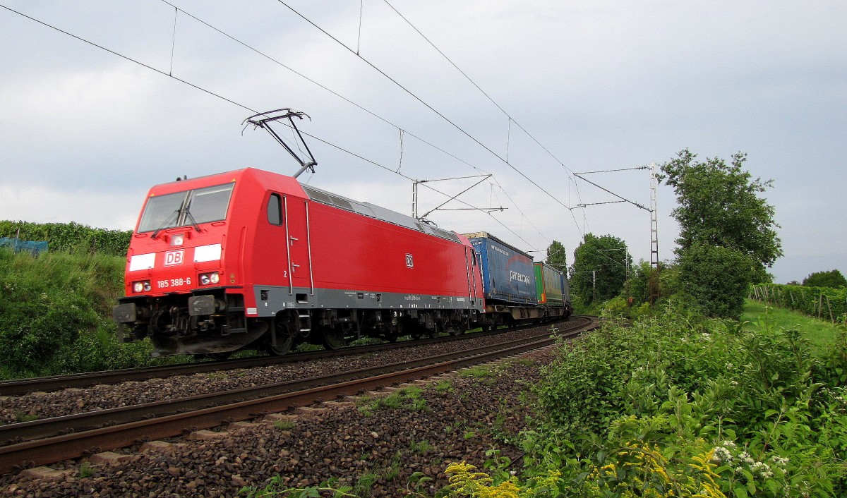 DB 185 388-6 mit dem TEC 43252 von Verona Quadrante Europa nach Köln Eifeltor, am 13.08.2011 bei Erbach (Rheingau).