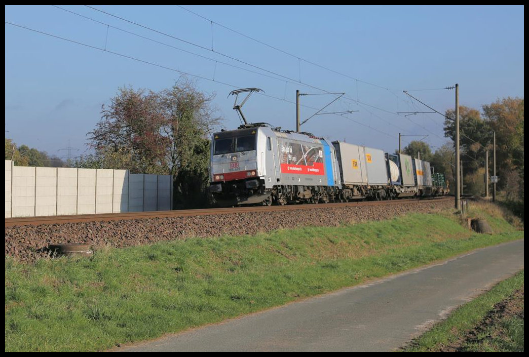 DB 186479  Een job bej DB  ist hier bei Lotte am 4.11.2020 um 10.20 Uhr mit einem Containerzug in Richtung Niederlande unterwegs.