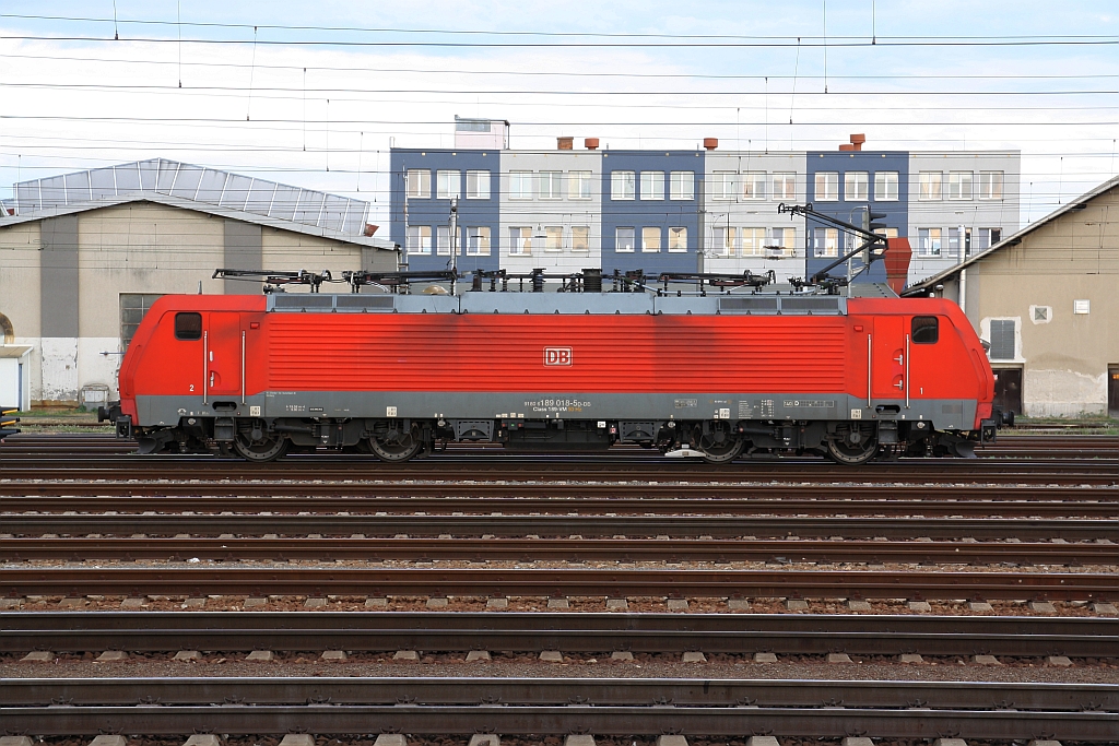 DB 189 018-51 am 14.August 2018 im Bahnhof Breclav.