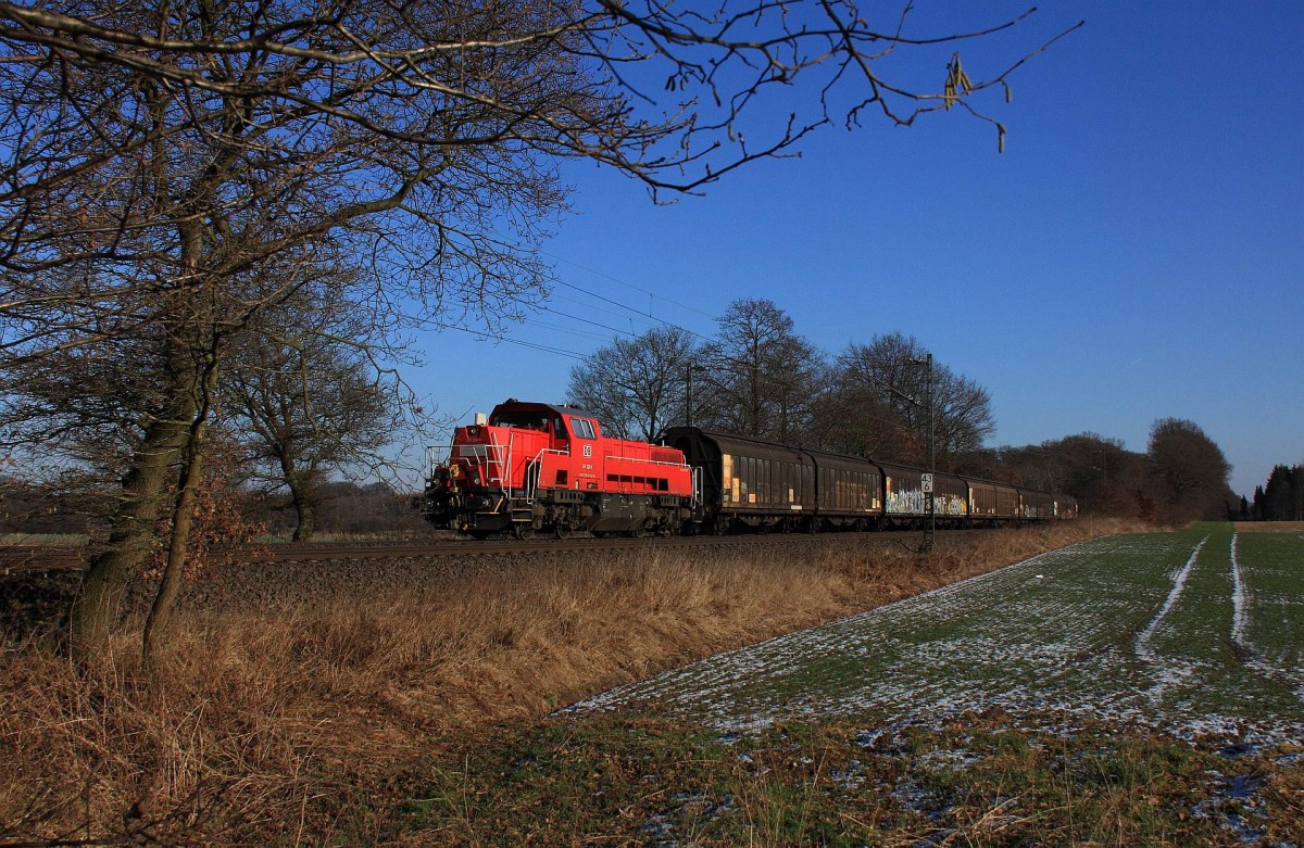 DB 265 026-5 Gravita 15 L BB (Bj. 2013, Voith) vor Güterzug nach Eystrup, KBS 380 Hannover – Bremen, fotografiert zwischen Hagen und Linsburg am 06.02.2015 