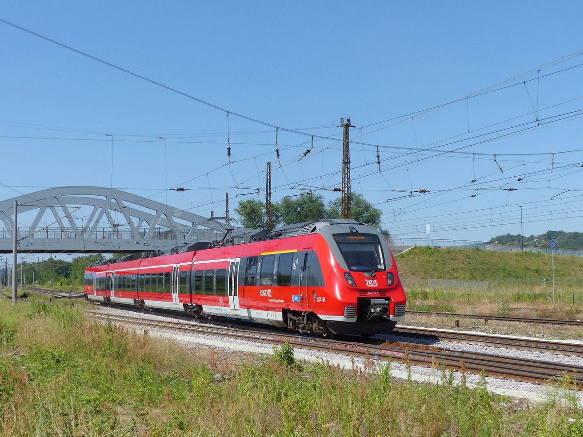 DB 442 777 als RE 4984  Franken-Thüringen-Express  von Nürnberg Hbf nach Leipzig Hbf am 28.06.2019 in Naumburg (S) Hbf.