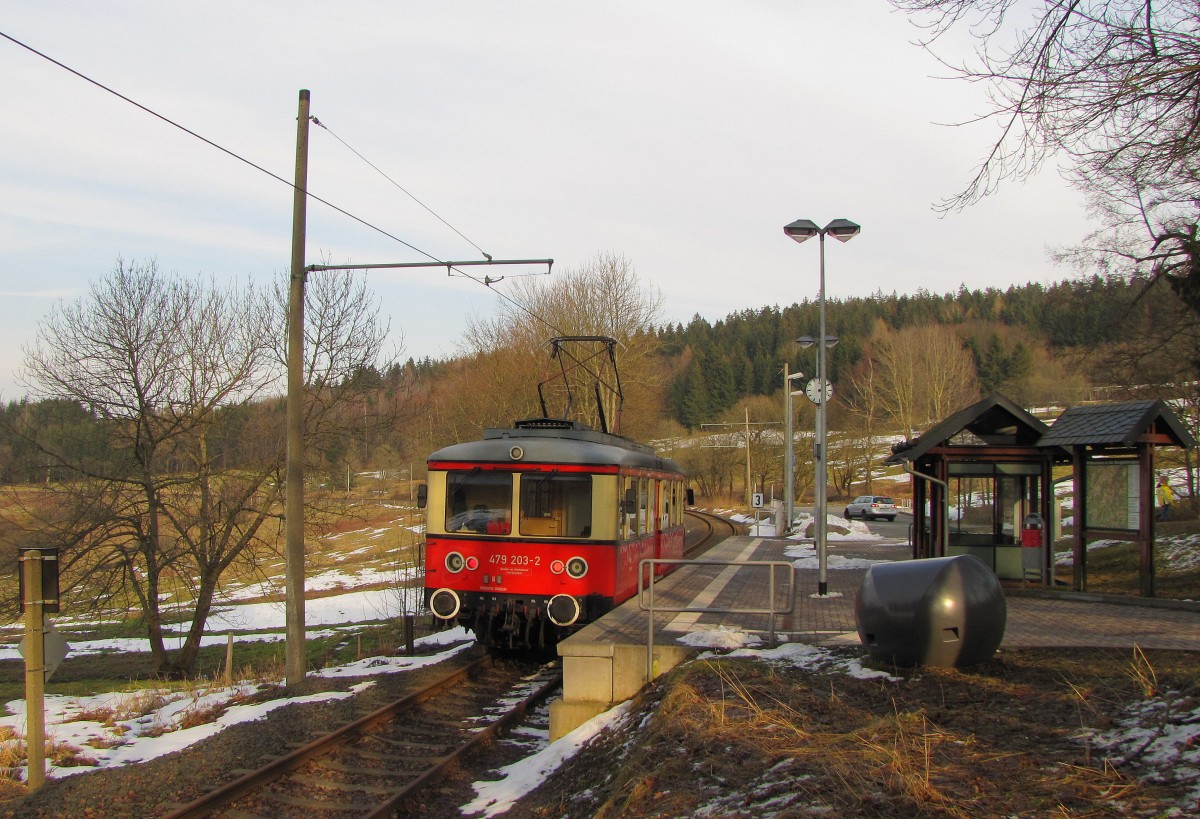 DB 479 203-2 als RB 29943 nach Lichtenhain (a d Bergbahn), am 16.03.2015 in Cursdorf.