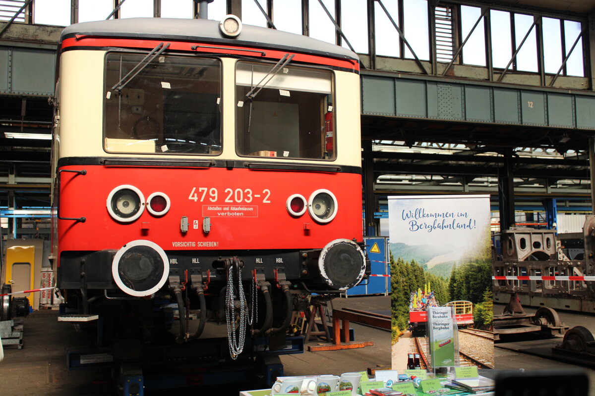 DB 479 203-2 der Thüringer Bergbahn am 07.09.2024 während der Dampfloktage im Dampflokwerk Meiningen.