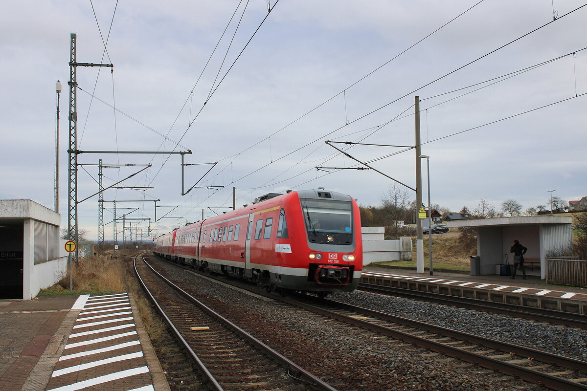 DB 612 159 als RE 3660 von Glauchau (Sachs) nach Eichenberg, am 15.02.2024 in Seebergen.
