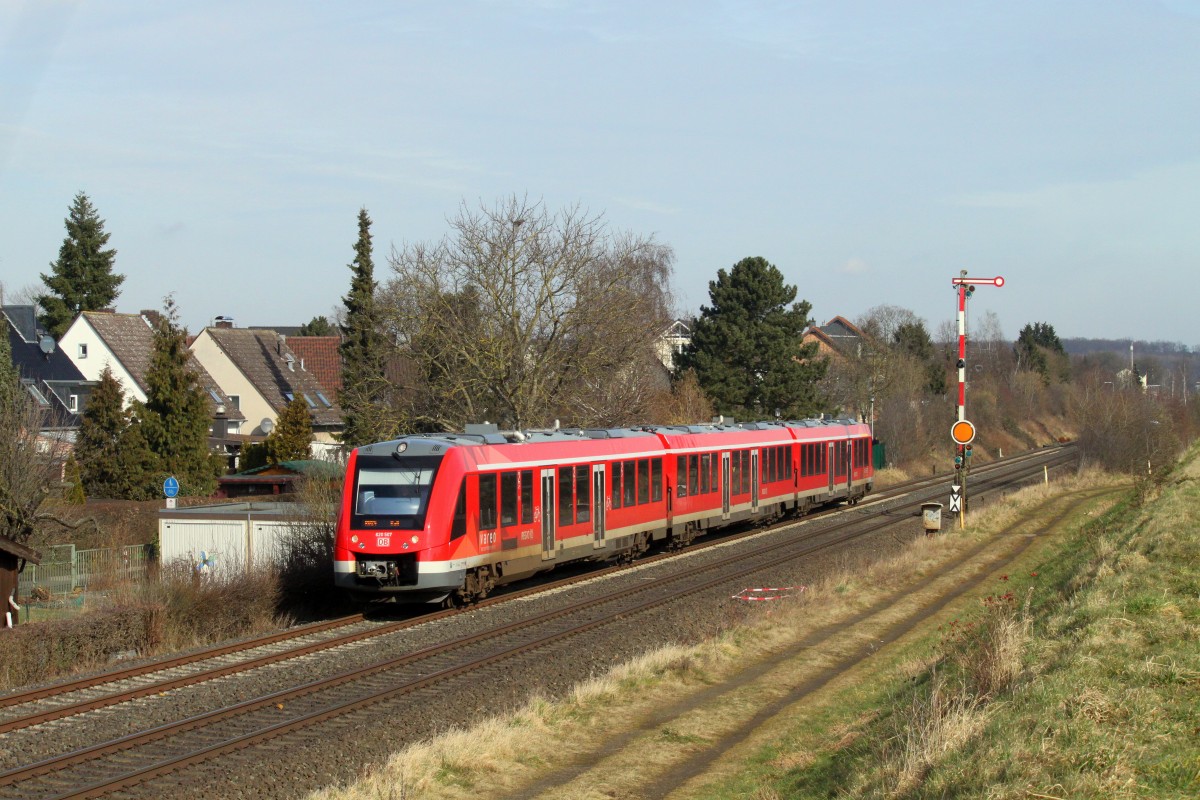 DB 620 007 als RB 24 nach Kall in Höhe des südlichen Einfahrsignals von Weilerswist am 28.02.2015. 