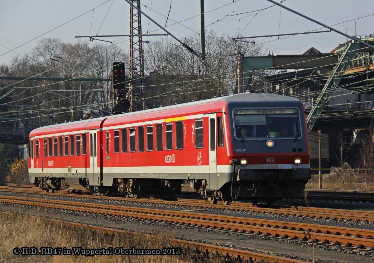 DB 628 511 als RB47 in Wuppertal, Dezember 2013.