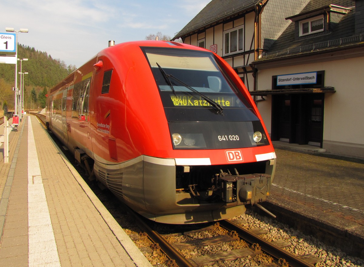 DB 641 020 als RB 29887 von Rottenbach nach Katzhütte, am 16.03.2015 in Sitzendorf-Unterweißbach.