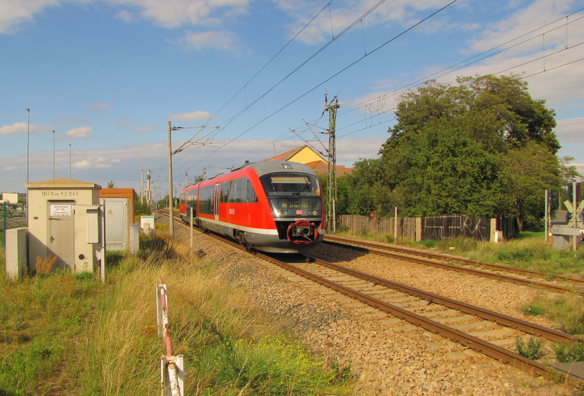 DB 642 009 als RB 16401 von Sömmerda nach Erfurt Hbf, am 04.09.2015 in Erfurt Ost.