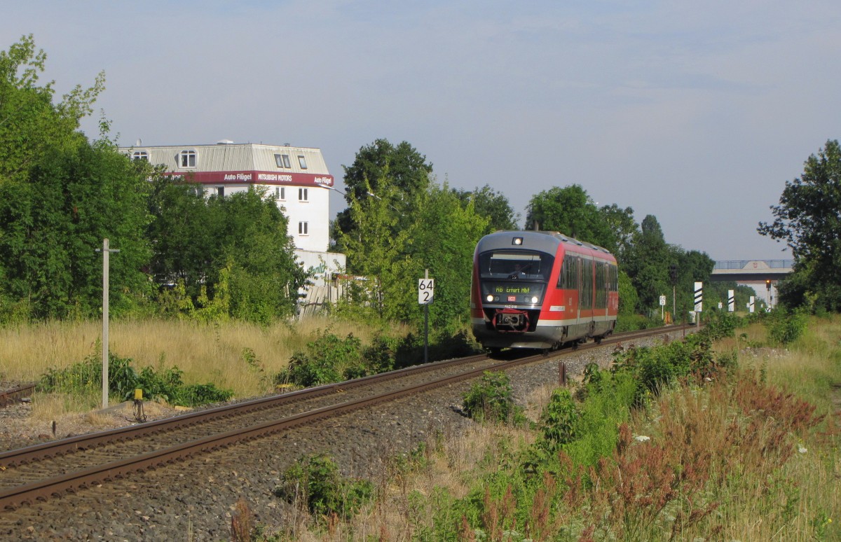DB 642 018 als RB 16141 von Kleinfurra nach Erfurt Hbf, am 11.07.2015 in Erfurt Nord.