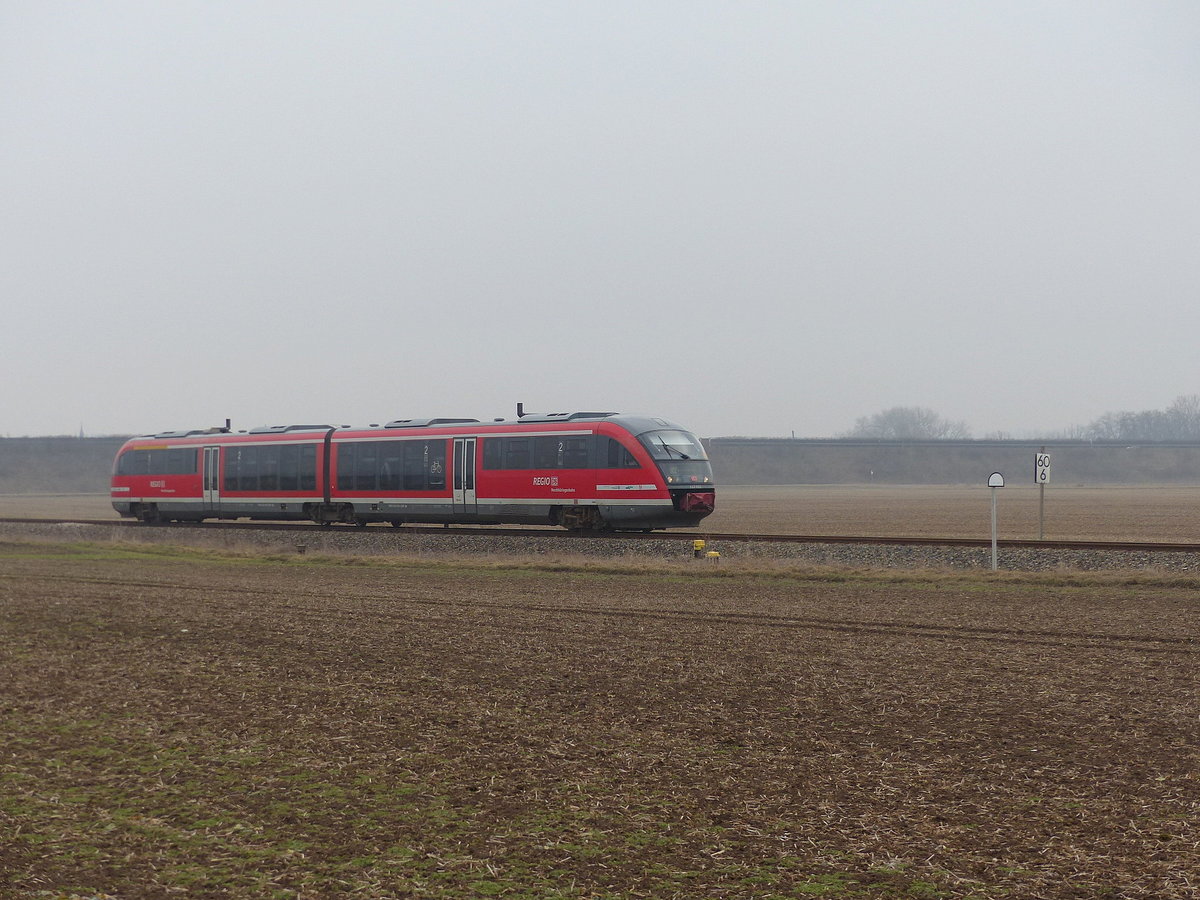 DB 642 020 als RE 16260 von Erfurt Hbf nach Kassel-Wilhelmshöhe, am 11.02.2017 in Kühnhausen.