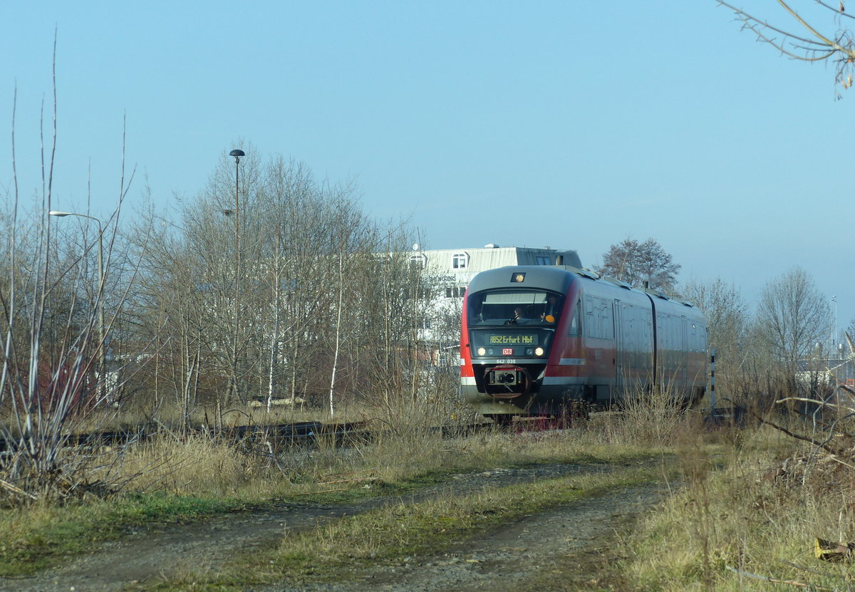 DB 642 030 als RB 16289 von Leinefelde nach Erfurt Hbf, am 24.01.2020 in Erfurt Nord.