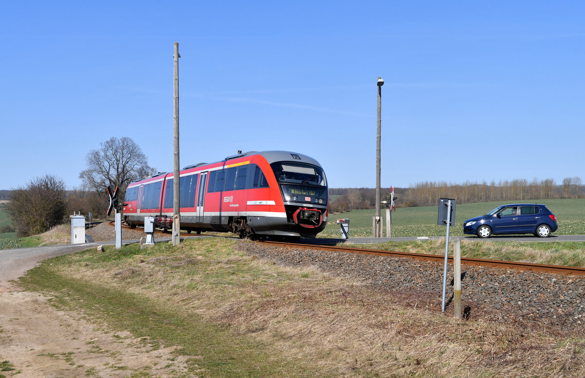 DB 642 530 als RE 16561 (Nordhausen-Erfurt Hbf) am 03.03.2021 kurz vor Hohenebra Ort.