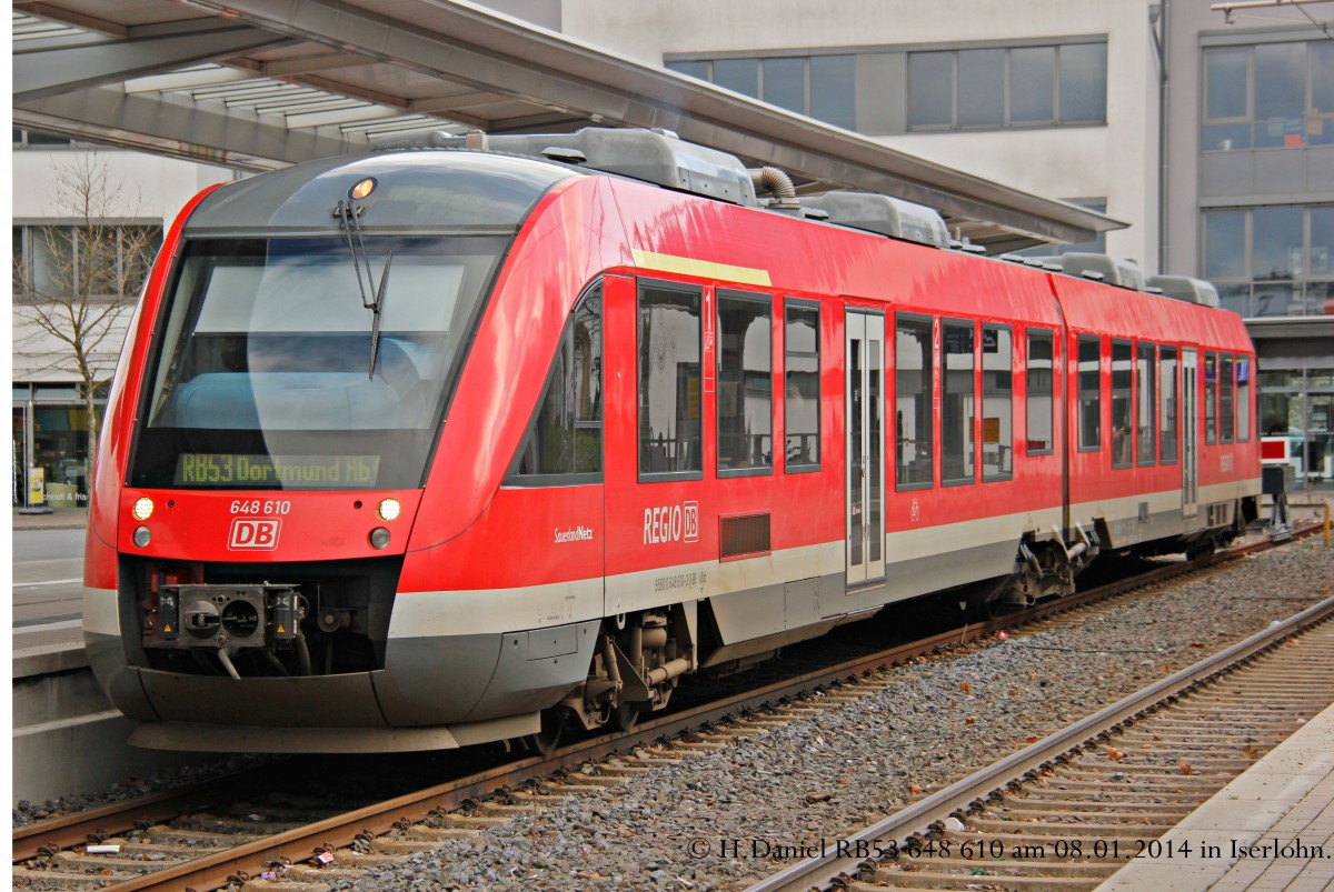 DB 648 610 mit RB53 in Iserlohn, Januar 2014.
