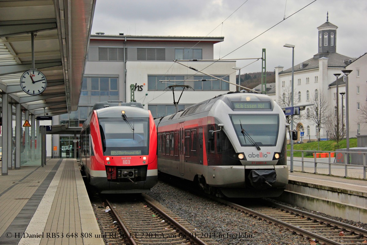 DB 648 808 als RB53 & RB91 abellio ET 22003-A als RB91 in Iserlohn, Januar 2014.