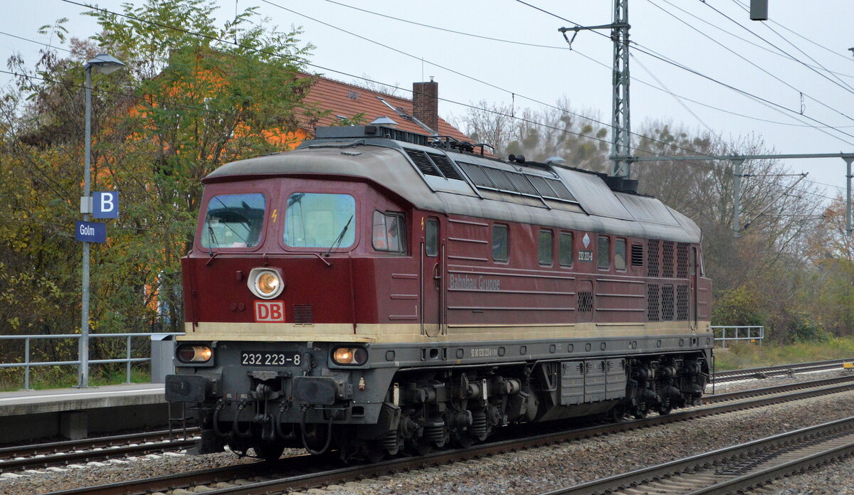 DB Bahnbau Gruppe GmbH, Berlin mit  232 223-8  (NVR:  92 801232 223-8 D-DB ) am 16.11.21 Durchfahrt Bf. Golm.