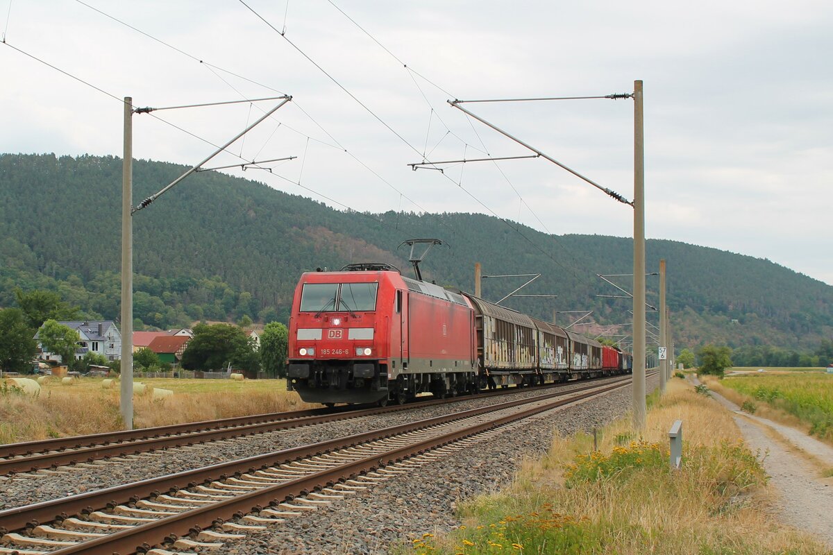 DB Cargo-186 246-6 mit einem Mischer am 13.8.2022 bei Etzelbach 