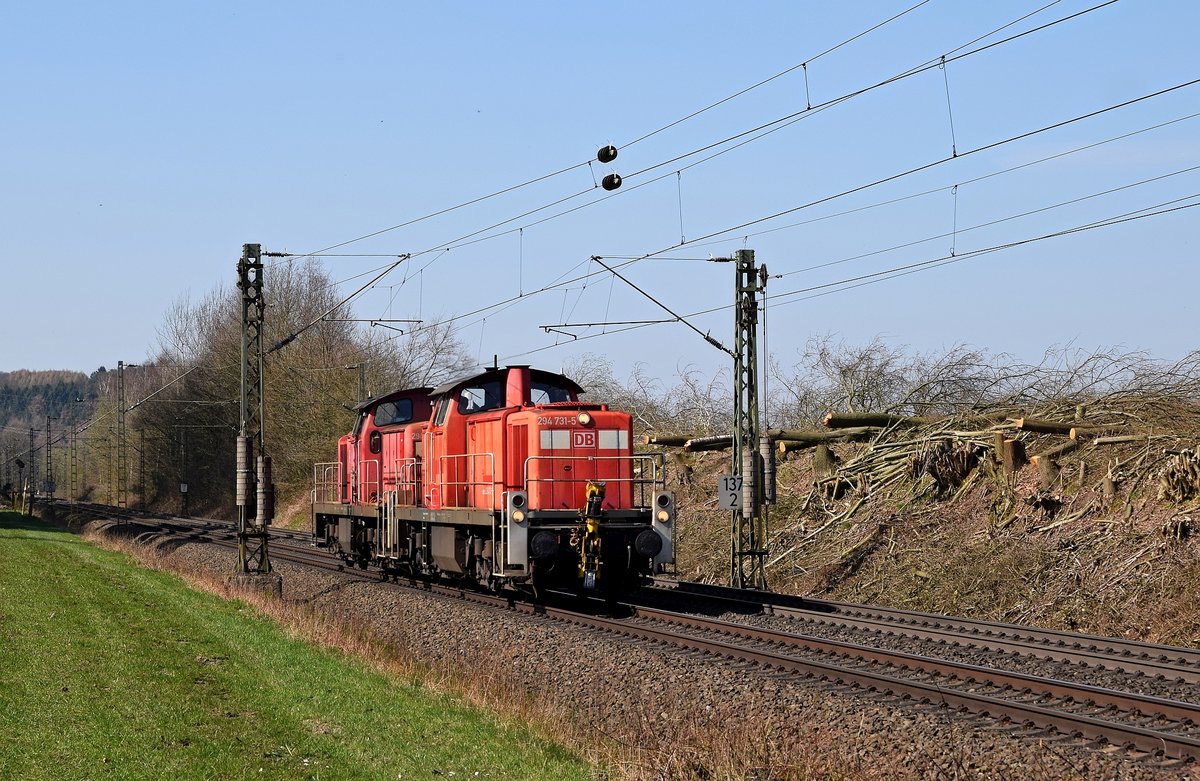DB Cargo 294 731 mit 294 825 in Richtung Bremen (Bohmte-Stirpe, 28.03.17).