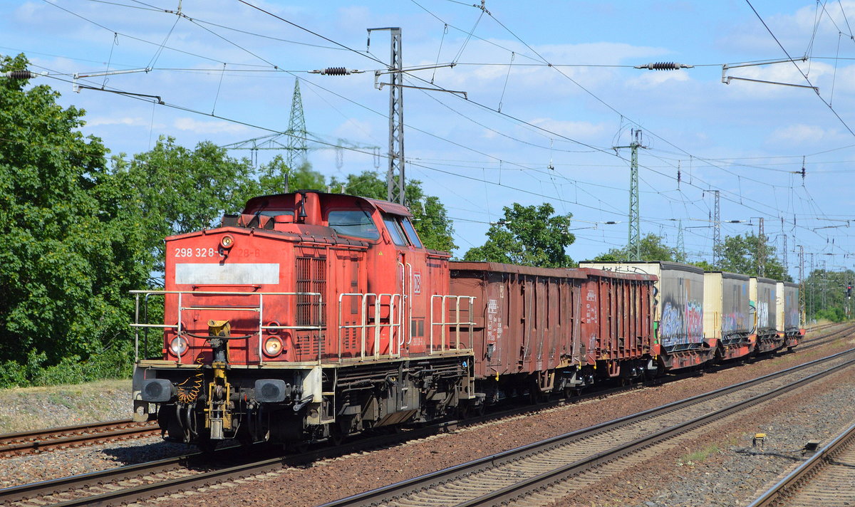DB Cargo AG  298 328-6  [NVR-Nummer: 98 80 3298 328-6 D-DB] mit gemischtem Güterzug Richtung Seddin am 28.06.19 Saarmund Bahnhof.