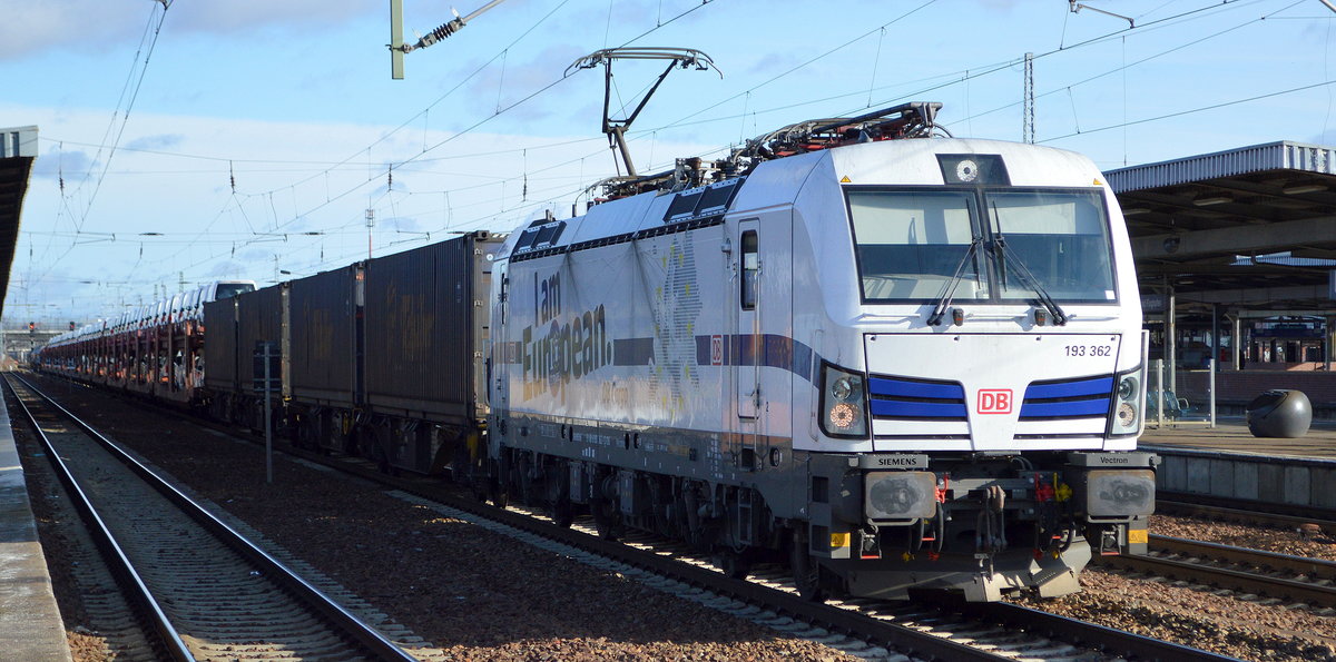 DB Cargo AG [D] mit  193 362  [NVR-Nummer: 91 80 6193 362-1 D-DB] und gemischtem Güterzug am 28.01.20 Bf. Flughafen Berlin Schönefeld.