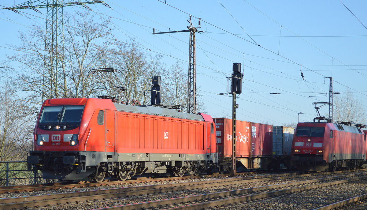 DB Cargo AG [D] mit   187 192  [NVR-Nummer: 91 80 6187 192-0 D-DB] und gemischtem Güterzug am 17.01.20 Bf. Saarmund.