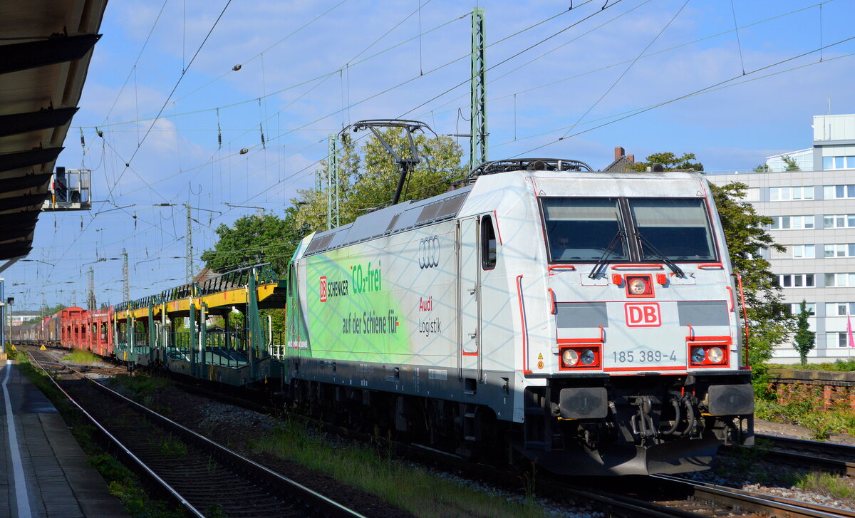 DB Cargo AG [D] mit  185 389-4  [NVR-Nummer: 91 80 6185 389-4 D-DB] und gemischtem Güterzug am 01.06.22 Durchfahrt Bf. Magdeburg Neustadt.