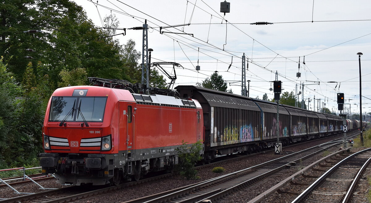 DB Cargo AG [D] mit ihrer  193 390  [NVR-Nummer: 91 80 6193 390-2 D-DB] und einem gemischten Güterzug am 03.09.23 Berlin Hirschgarten.