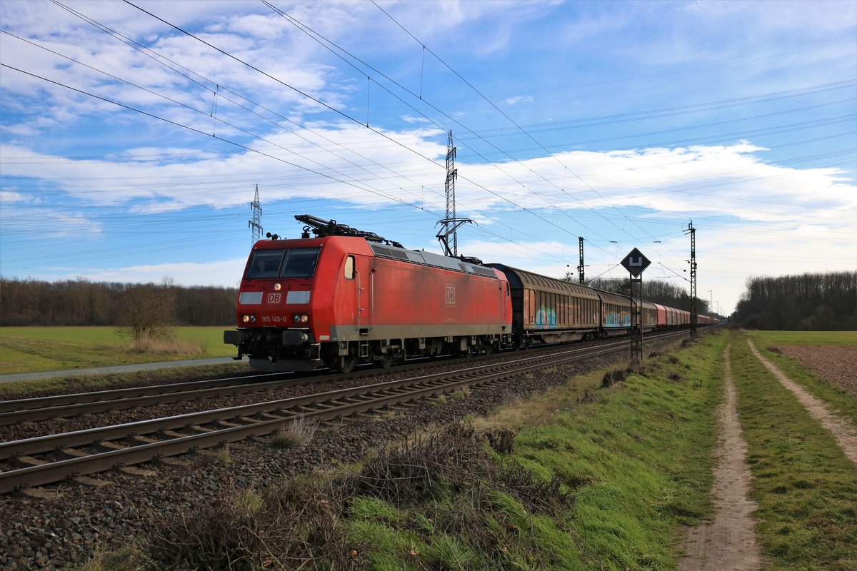 DB Cargo Bombardier Traxx 185 145-0 mit gemischten Güterzug in Mainz Bischofsheim am 22.02.20