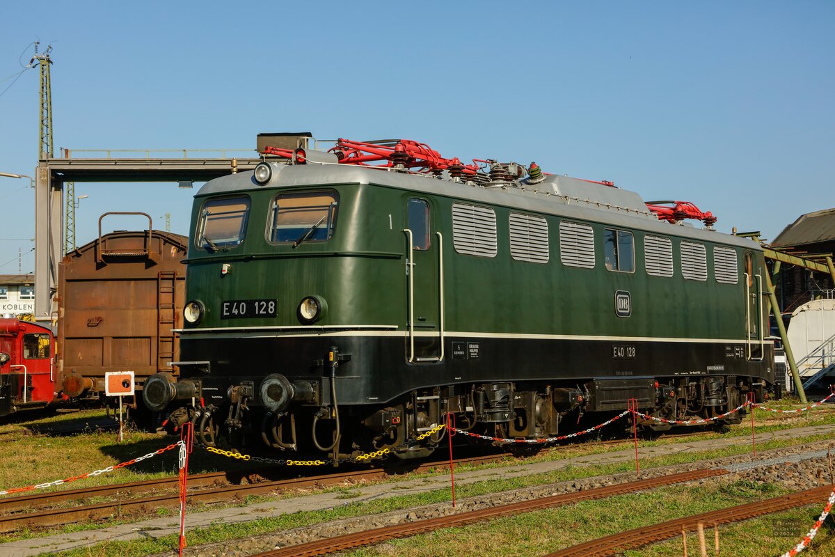 DB E40 128 im DB Museum Koblenz, September 2024.