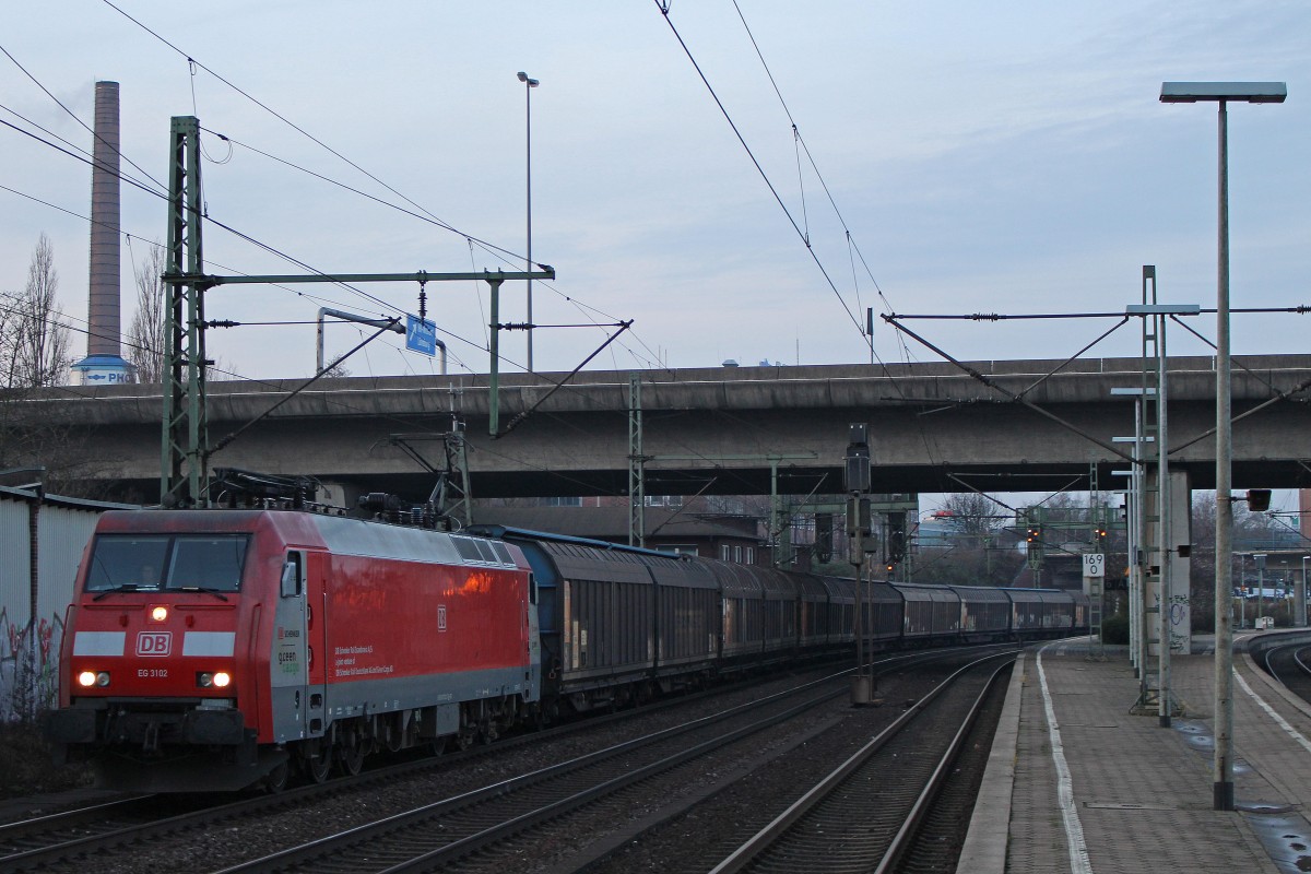 DB EG3102 am 17.1.14 mit einem gemischten Güterzug nach Maschen in Hamburg-Harburg.