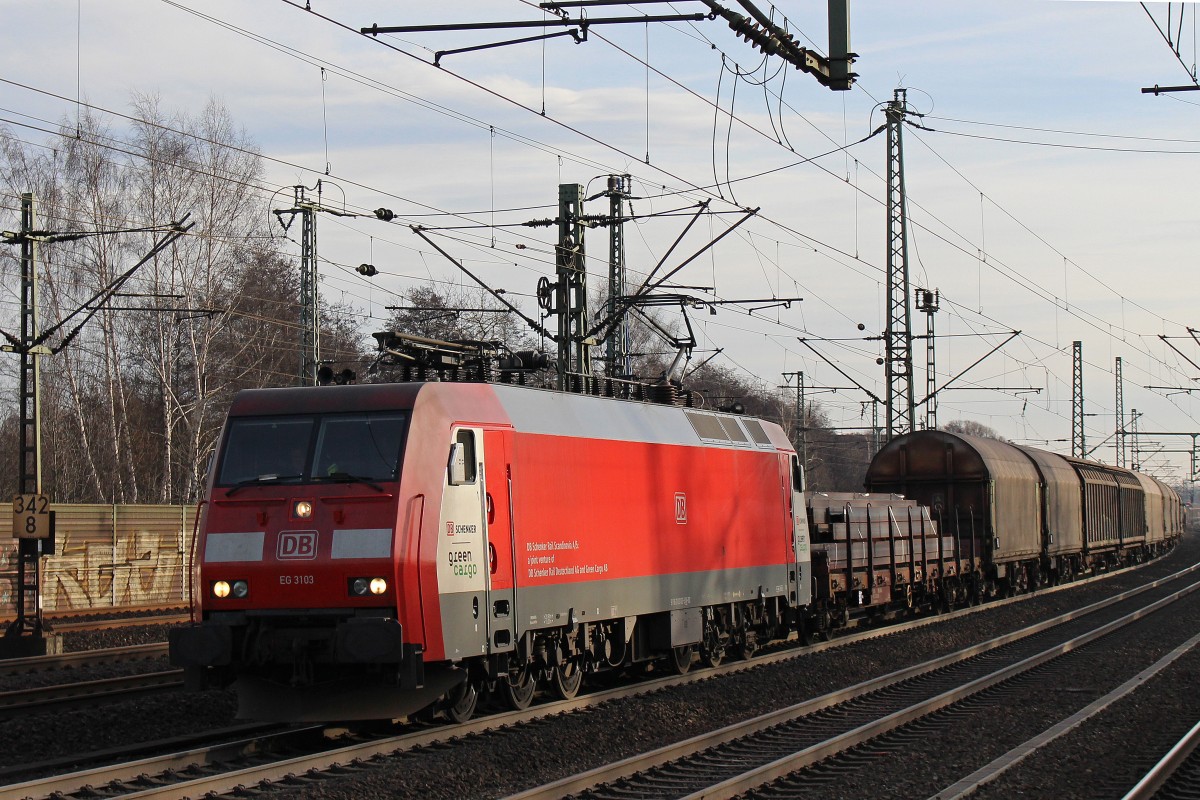 DB EG3103 am 17.1.14 mit einem gemischten Güterzug in Hamburg-Harburg.