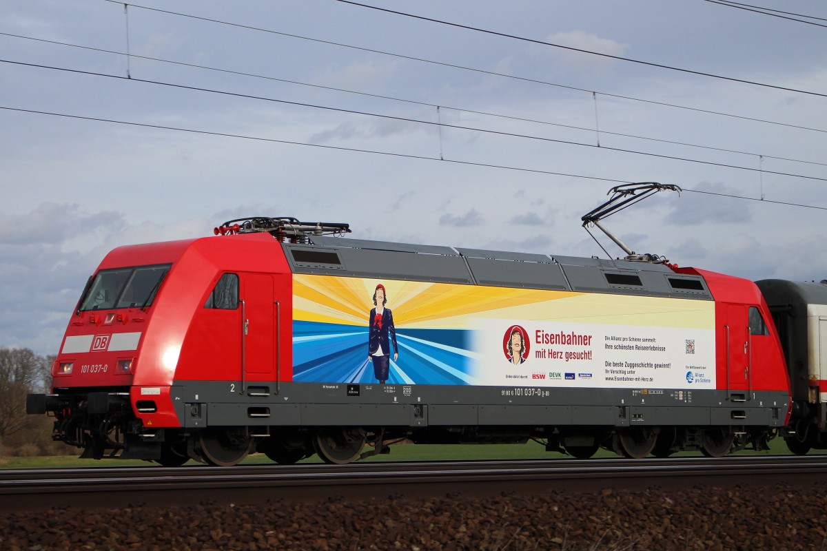 DB Fernverkehr 101 037  Eisenbahner mit Herz  am 15.2.14 in Dedensen-Gümmer.