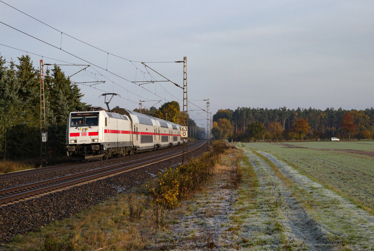 DB Fernverkehr 146 553 mit IC am 11.11.2019 bei Rohrsen.