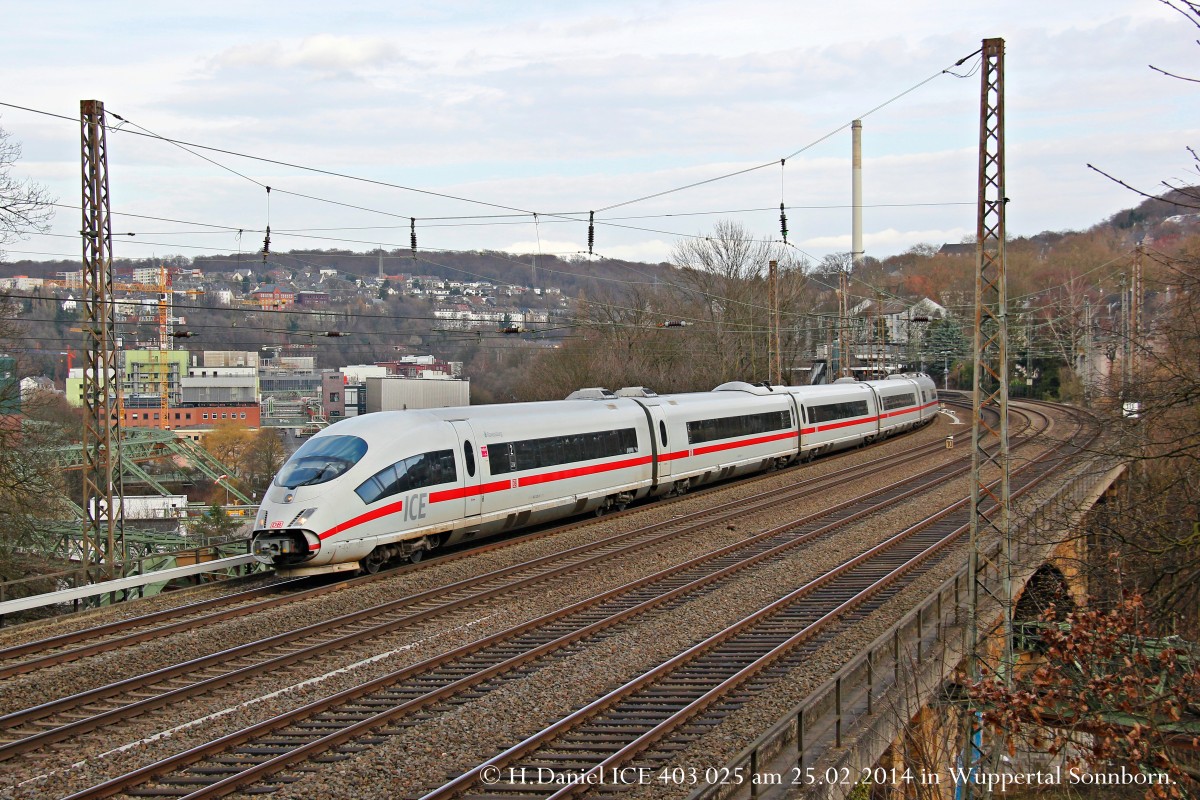 DB ICE 403 025  Ravensburg  in Wuppertal, Februar 2014.