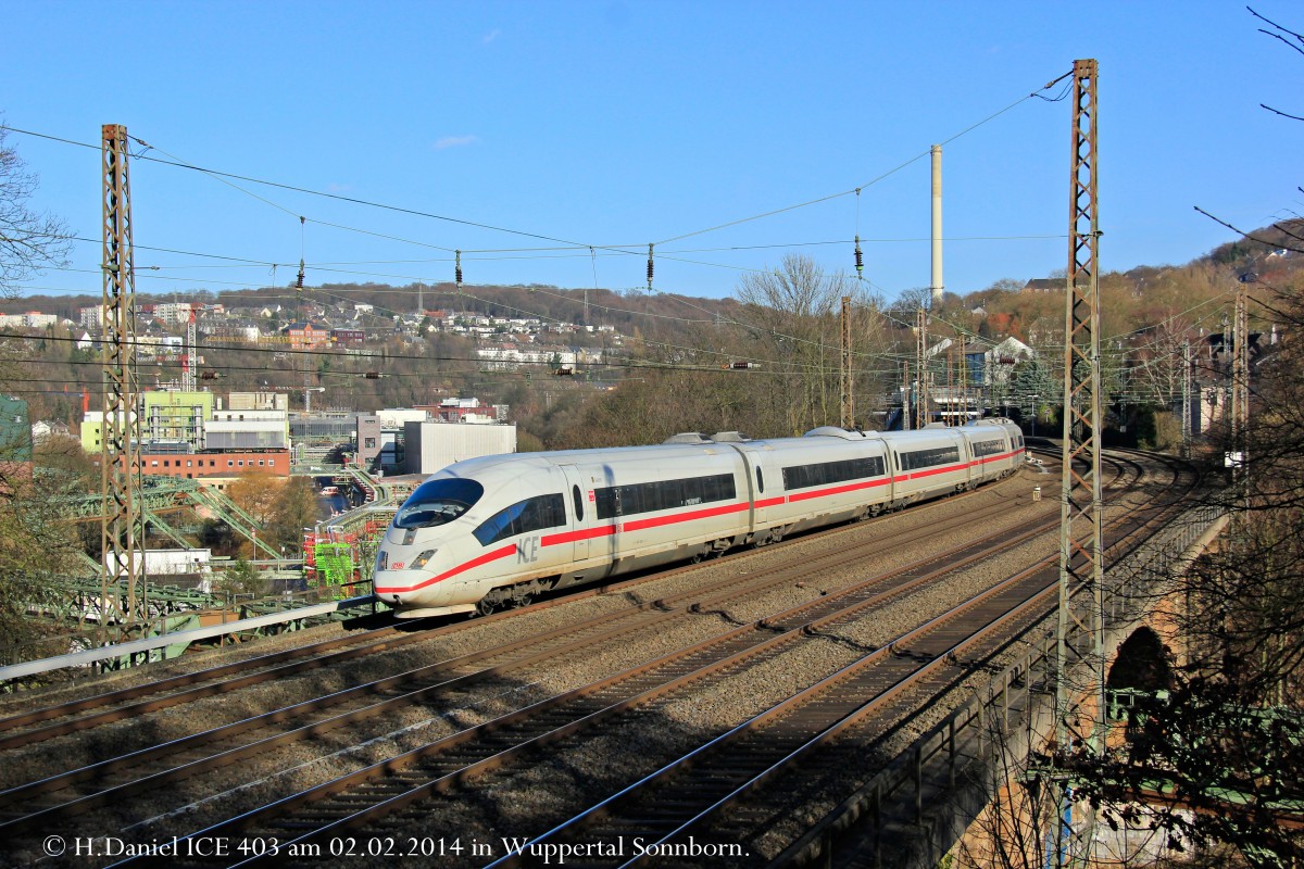 DB ICE 403 in Wuppertal, Februar 2014.