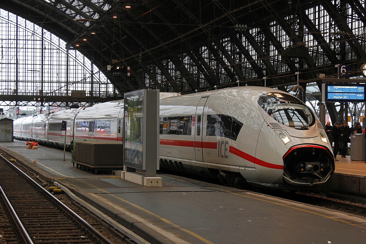 DB ICE Velaro D 407 als ICE515 nach M�nchen Hbf in K�ln Hbf, Februar 2016.