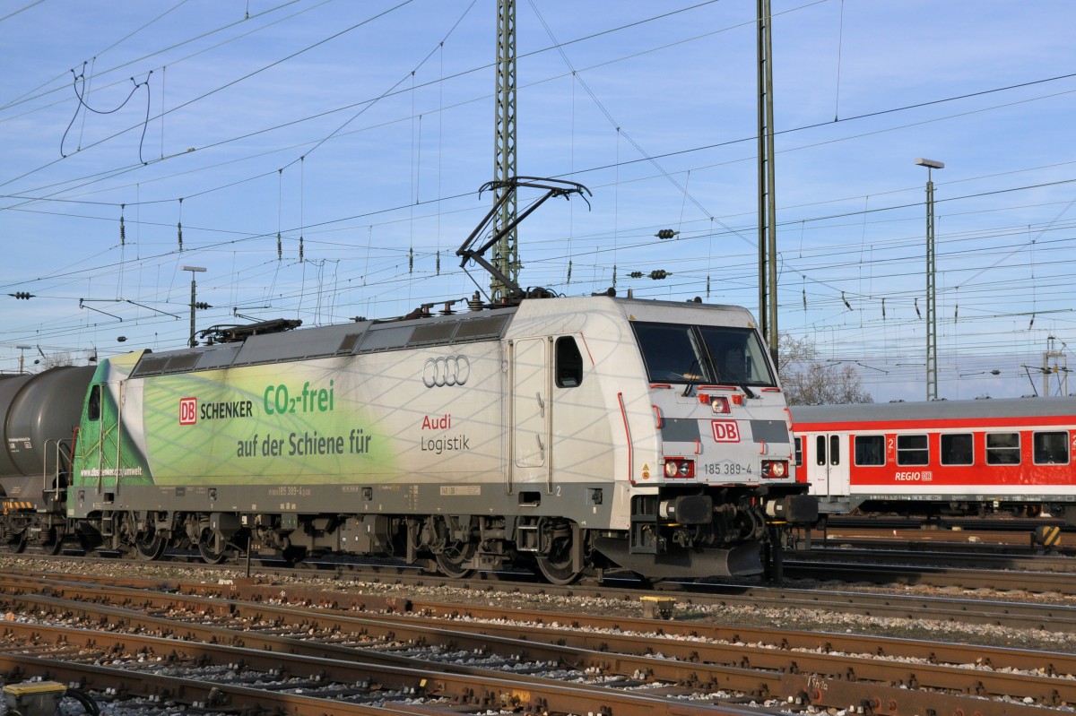 DB Lok 185 389-4 am Badischen Bahnhof in Basel. Die Aufnahme stammt vom 08.01.2014.