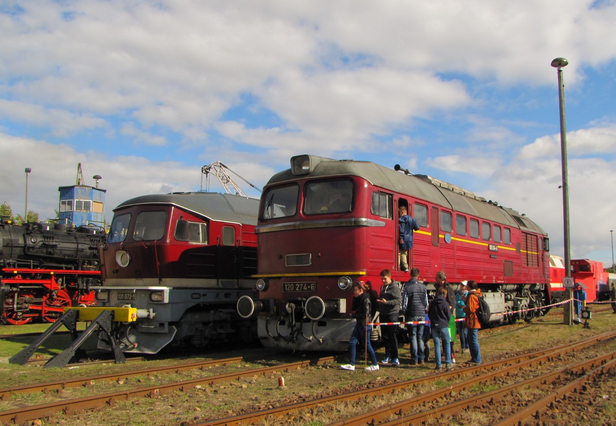 DB Museum 131 072-1 + 120 274-6 am 20.09.2015 beim Eisenbahnfest im ehemaligen Bw Arnstadt.