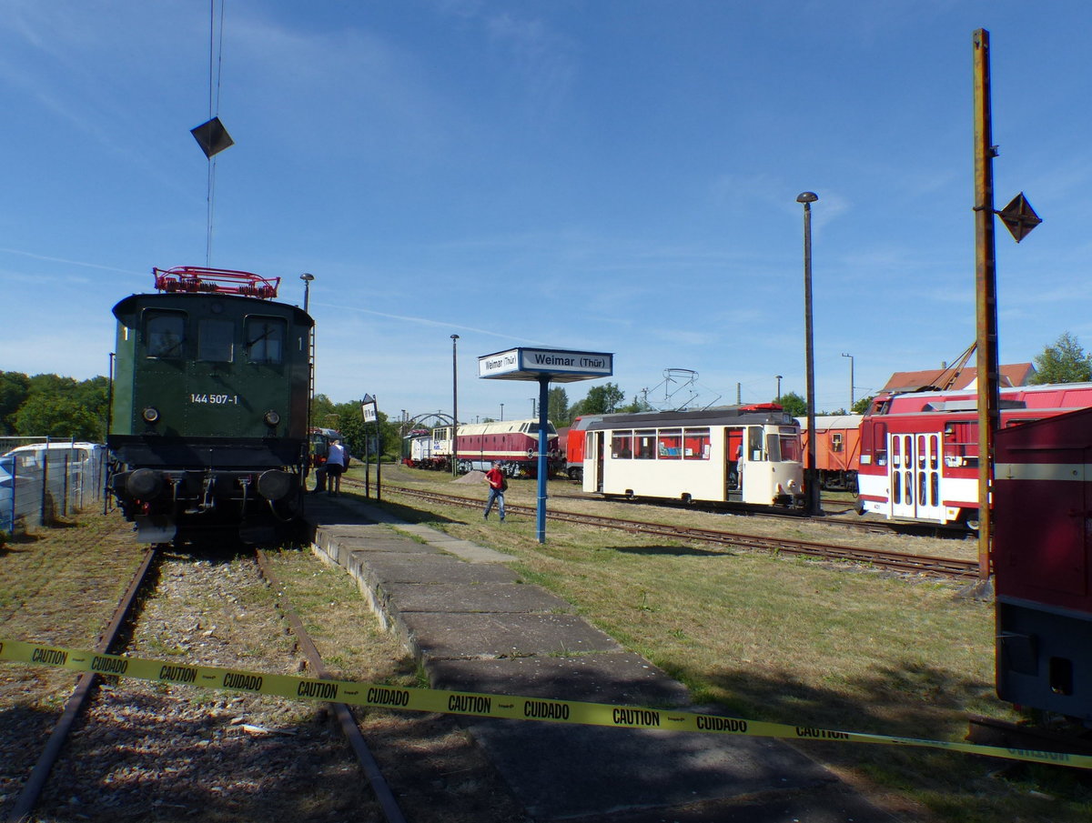 DB Museum 144 507-1 am 01.08.2020 beim Sommerfest im Eisenbahnmuseum Weimar.