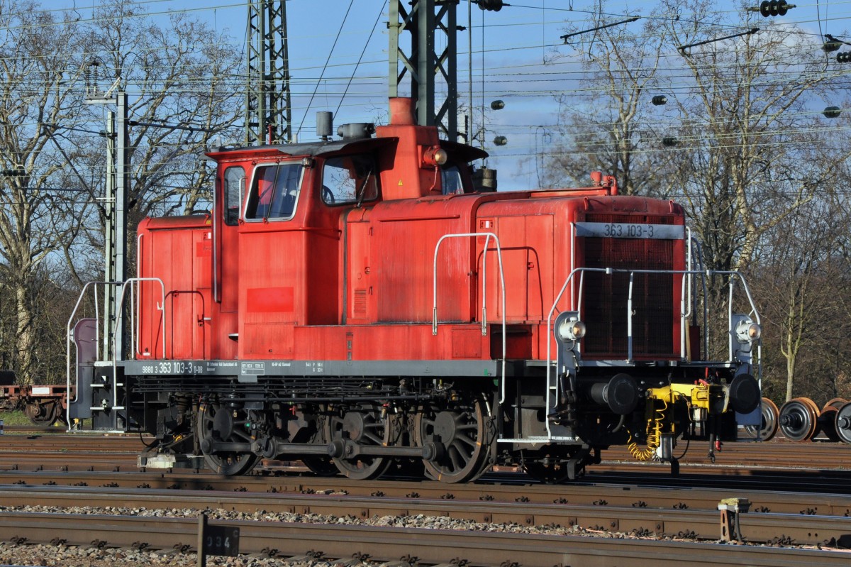 DB Rangierlok BR 363 103-3 am Badischen Bahnhof in Basel. Die Aufnahme stammt vom 17.02.2014.