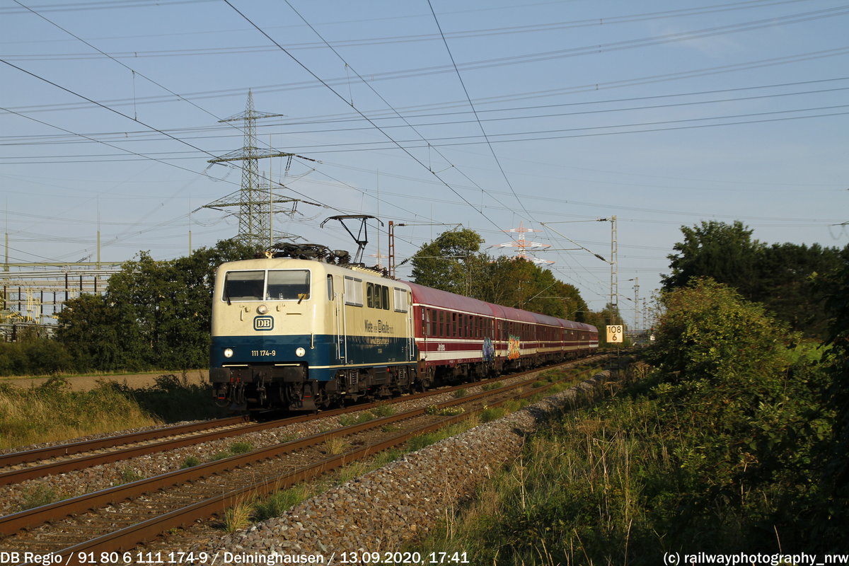 DB Regio 111 174  Miete oder Kaufe mich  mit einem Sonderzug nach Köln bei Castrop 

13.09.2020, Deininghausen