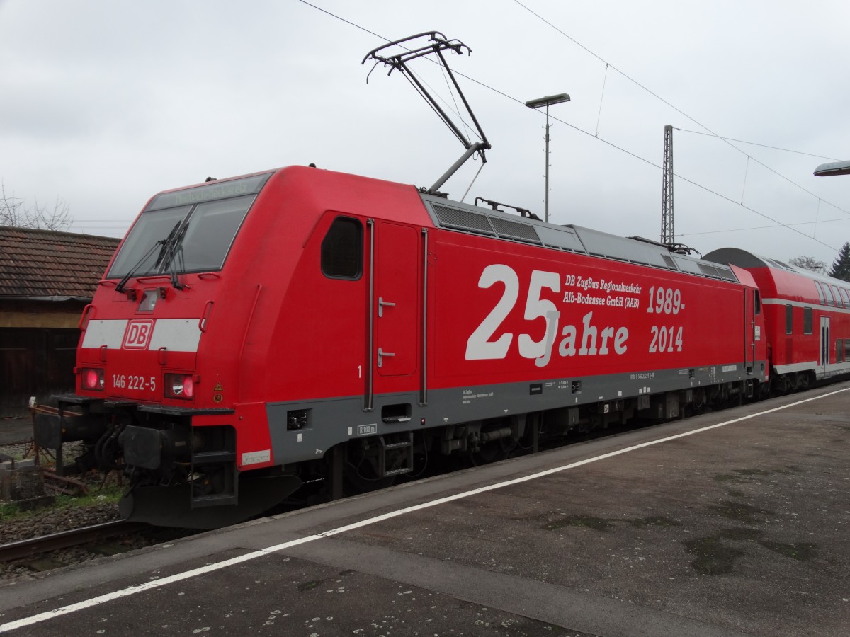 DB Regio 146 222-5 (25 Jahre DB Zugbus Regionalverkehr Alb-Bodensee Werbung) am 05.12.14 in Mosbach Neckarelz 